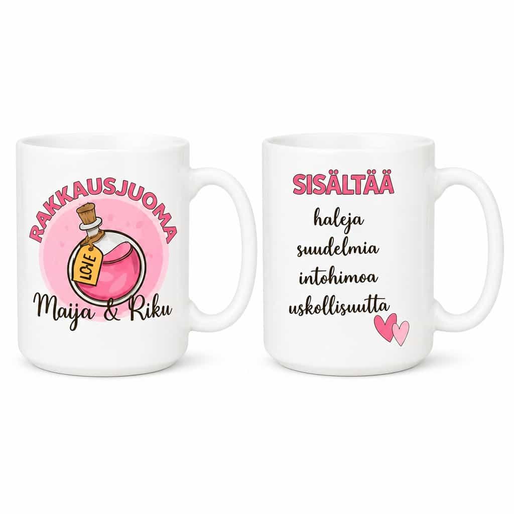 Hauska muki Rakkausjuoma omalla nimellä