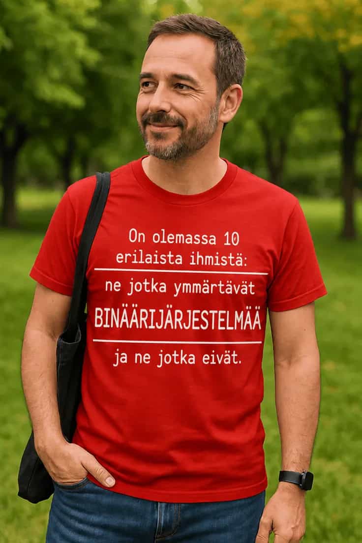 Hauska t-paita Binäärijärjestelmä – On olemassa 10