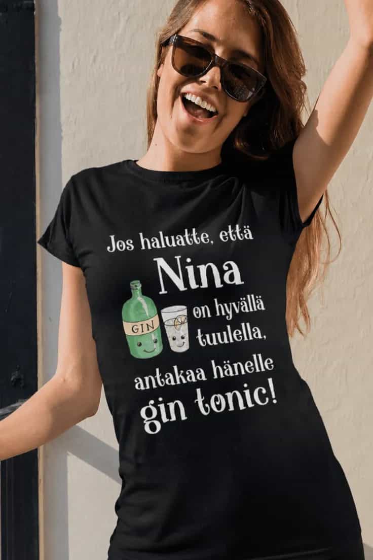Hauska t-paita Gin tonic nimellä – Jos haluatte