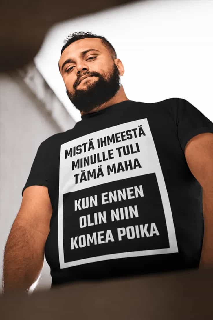 Hauska t-paita Mistä tuli tämä maha – MISTÄ IHMEESTÄ