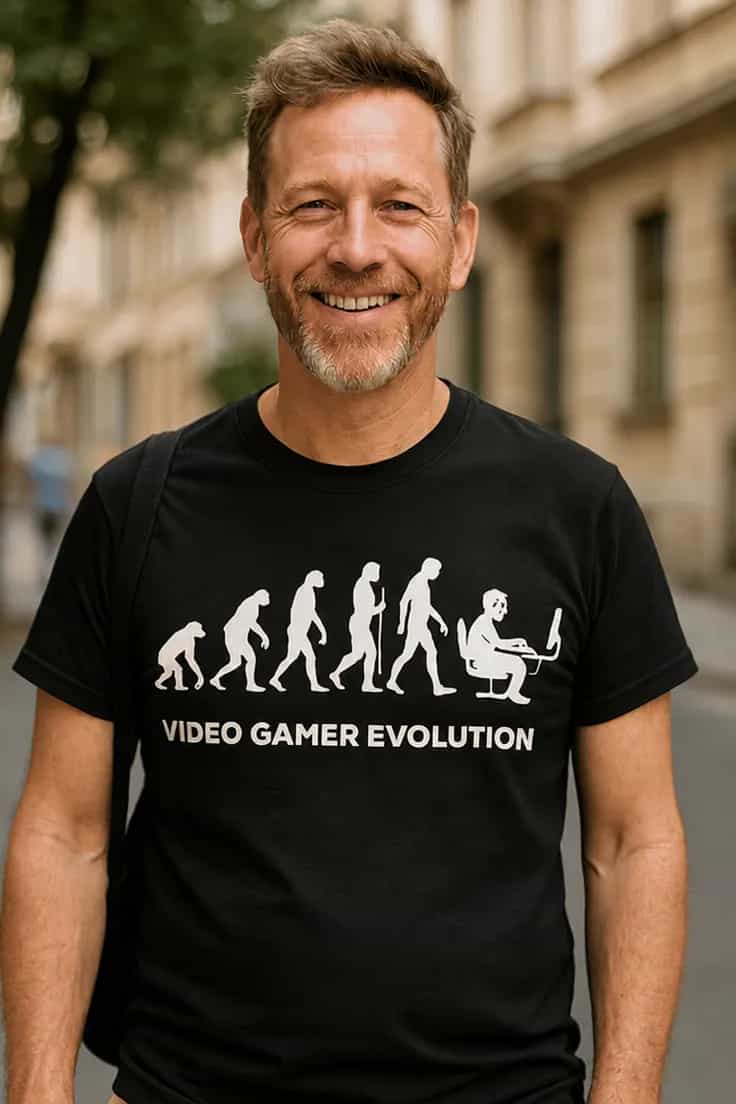 Hauska t-paita Pelaajan evoluutio 11 VIDEO GAMER EVOLUTION