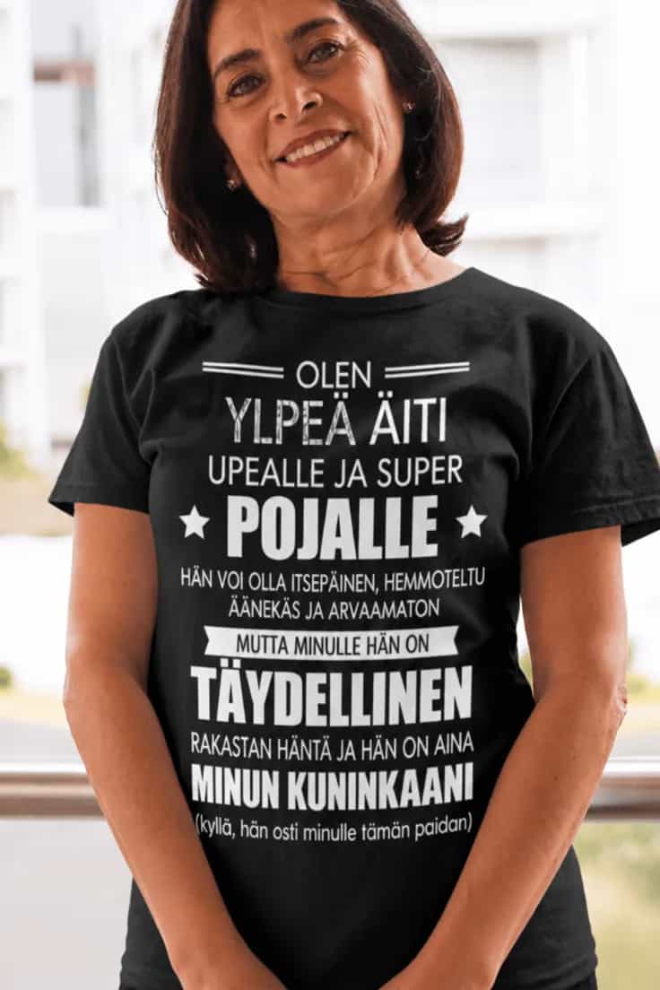 Hauska t-paita Ylpeä pojan äiti – OLEN YLPEÄ ÄITI