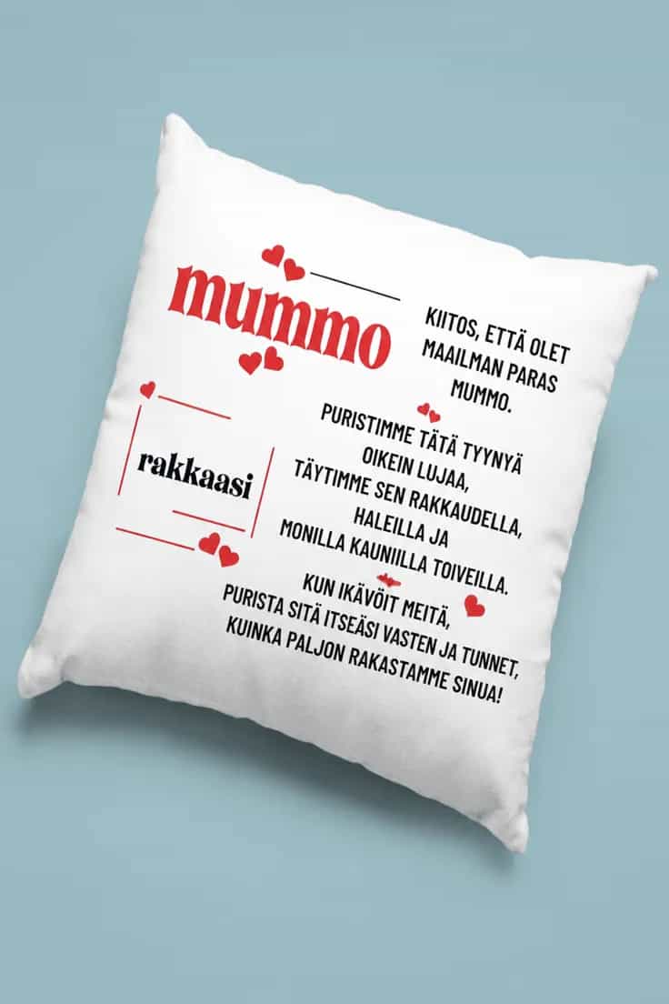 Koristetyyny mummolle rakkaudella – mummo KIITOS