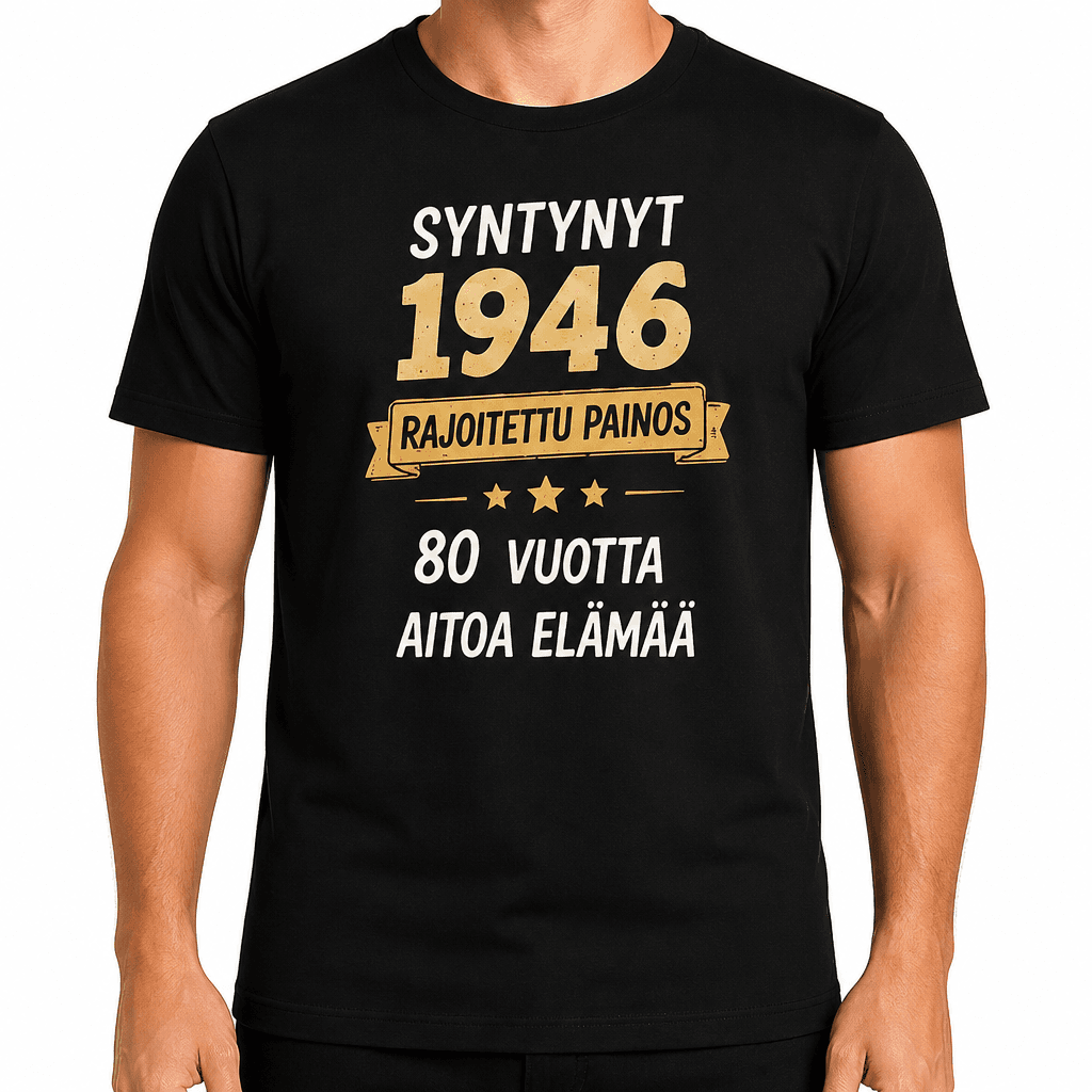 T-paita 80-vuotiaalle – Syntynyt 1946 rajoitettu painos 80 vuotta aitoa elämää