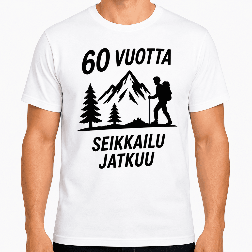 T-paita 60-vuotiaalle – 60 vuotta seikkailu jatkuu