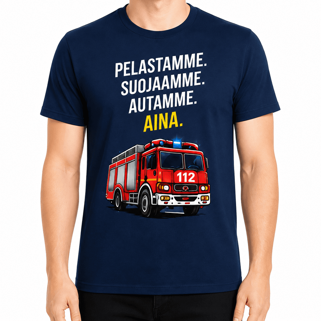 Palomies T-paita – Pelastamme. Suojaamme. Autamme. Aina.