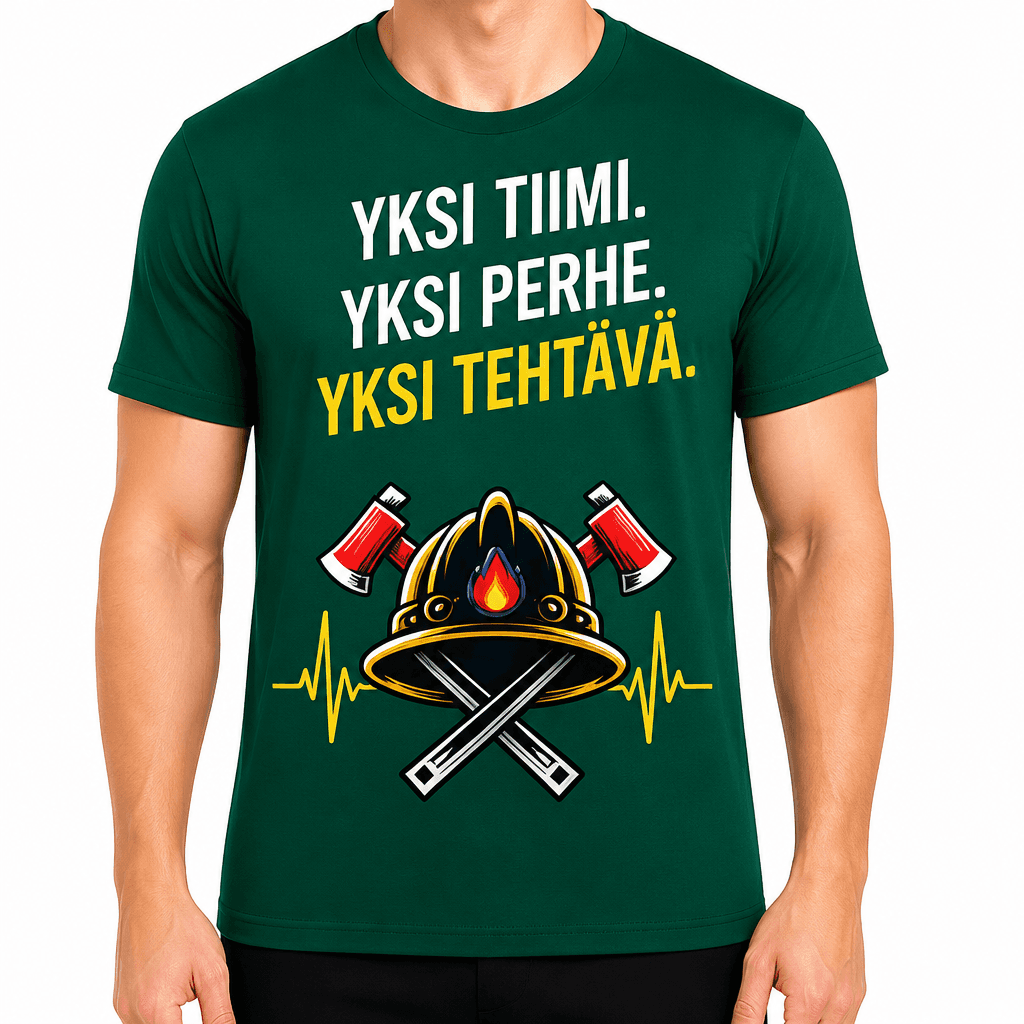 Palomies T-paita – Yksi tiimi. Yksi perhe. Yksi tehtävä.