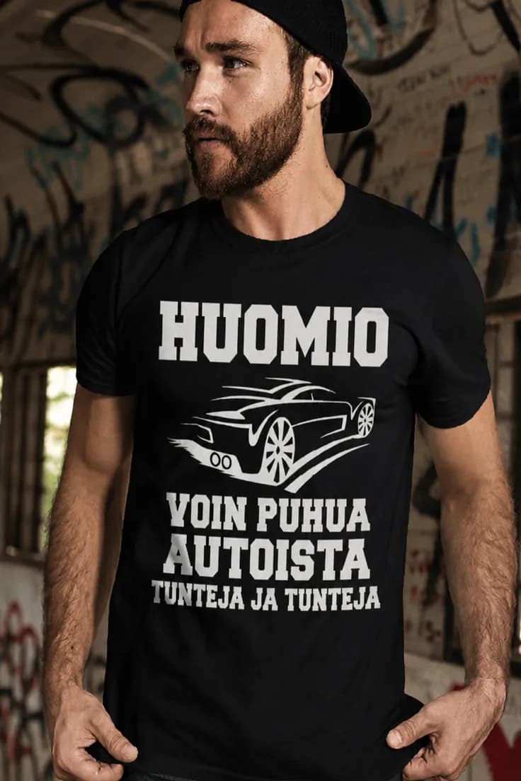 Hauska t-paita Autoista tuntikausia | HUOMIO