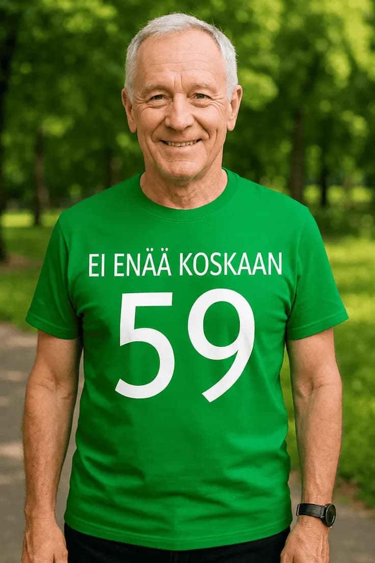 Hauska t-paita Ei enää 59 – EI ENÄÄ KOSKAAN 59