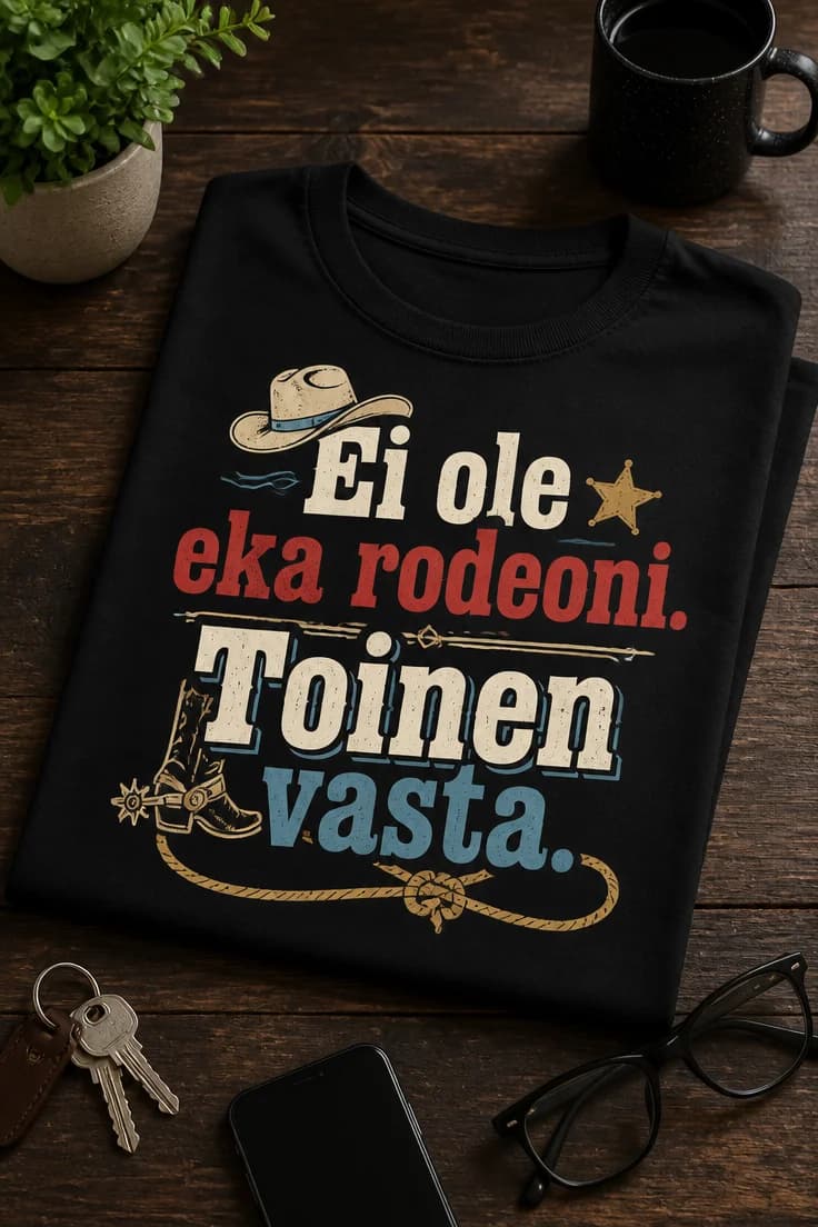 Hauska t-paita – Ei ole eka rodeoni