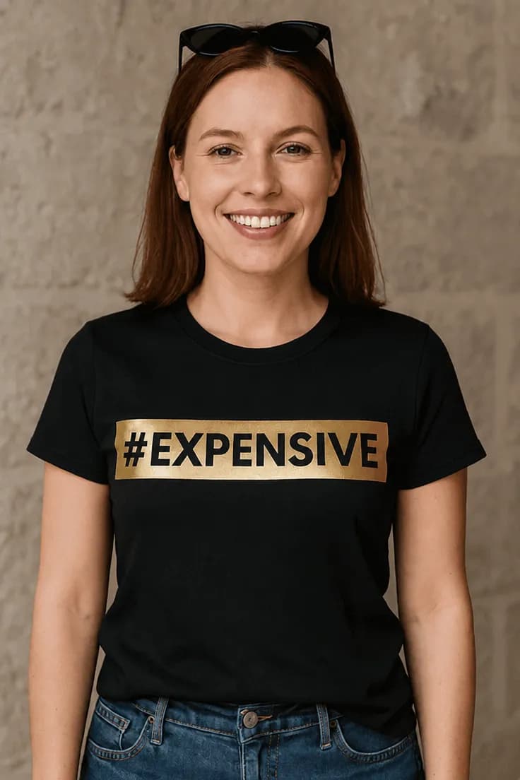 Hauska t-paita Expensive teksti #EXPENSIVE