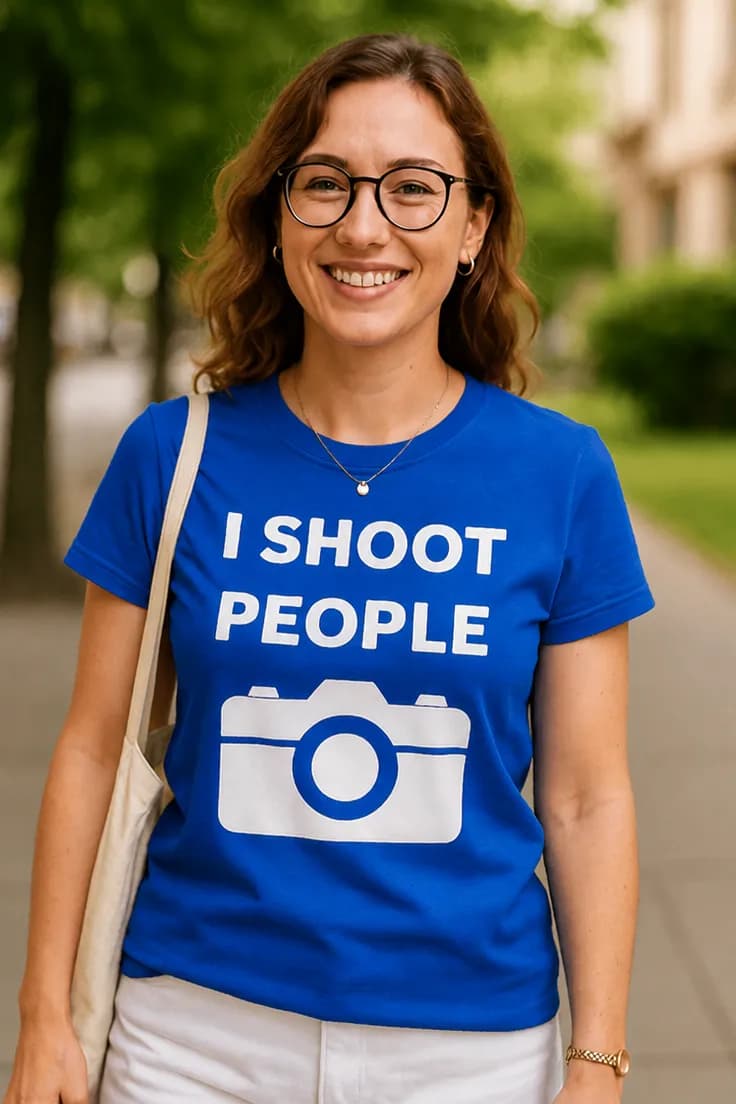 Hauska t-paita Kuvaan ihmisiä – I SHOOT PEOPLE