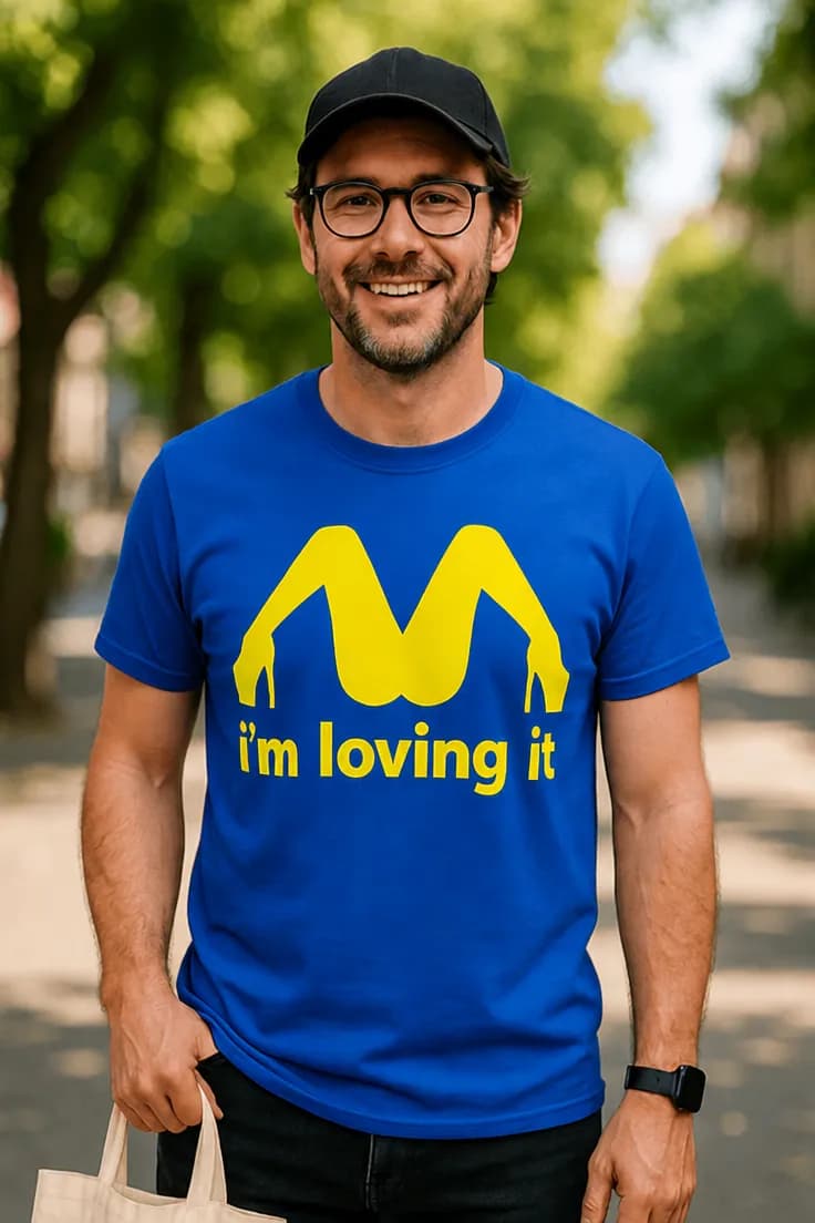 Hauska t-paita Rakastan tätä – M i'm loving it