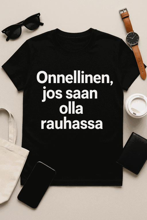Onnellinen, jos saan olla rauhassa -T-paita