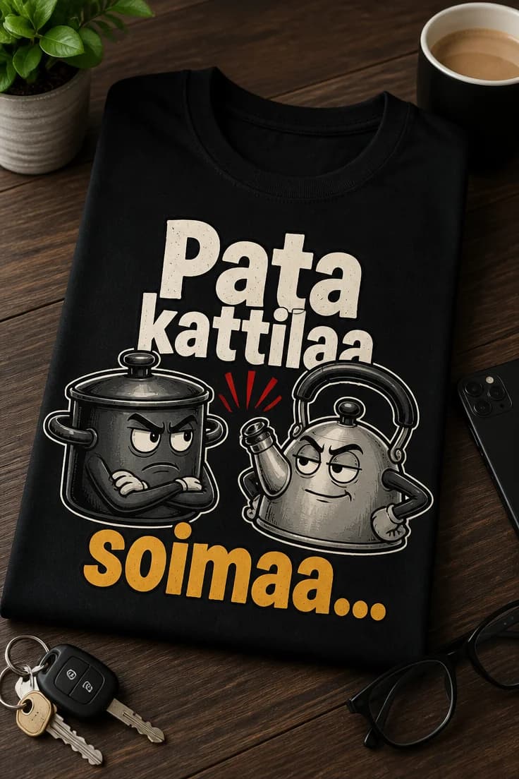 Sarkastinen t-paita – Pata kattilaa soimaa...