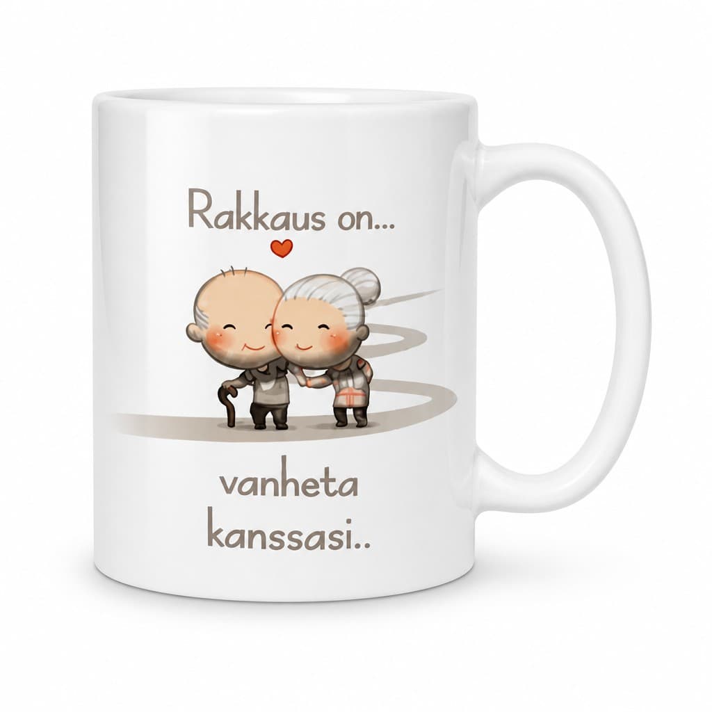 Hauska muki Rakkaus on vanheta yhdessä