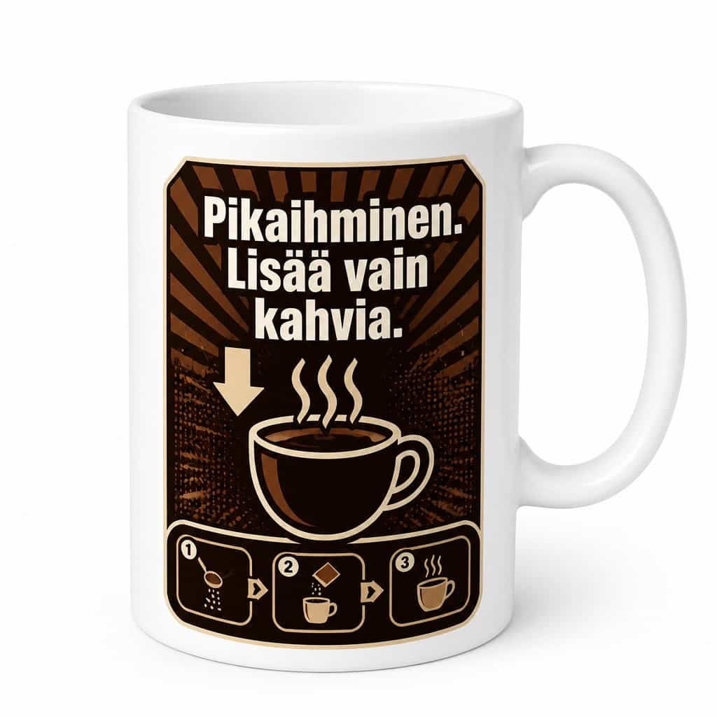 Kahvimuki – Pikaihminen. Lisää vain kahvia.
