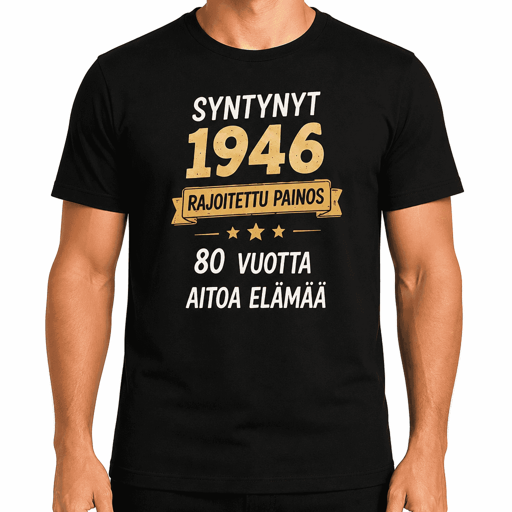 T-paita 80-vuotiaalle â Syntynyt 1946 rajoitettu painos 80 vuotta aitoa elĂ€mÀÀ