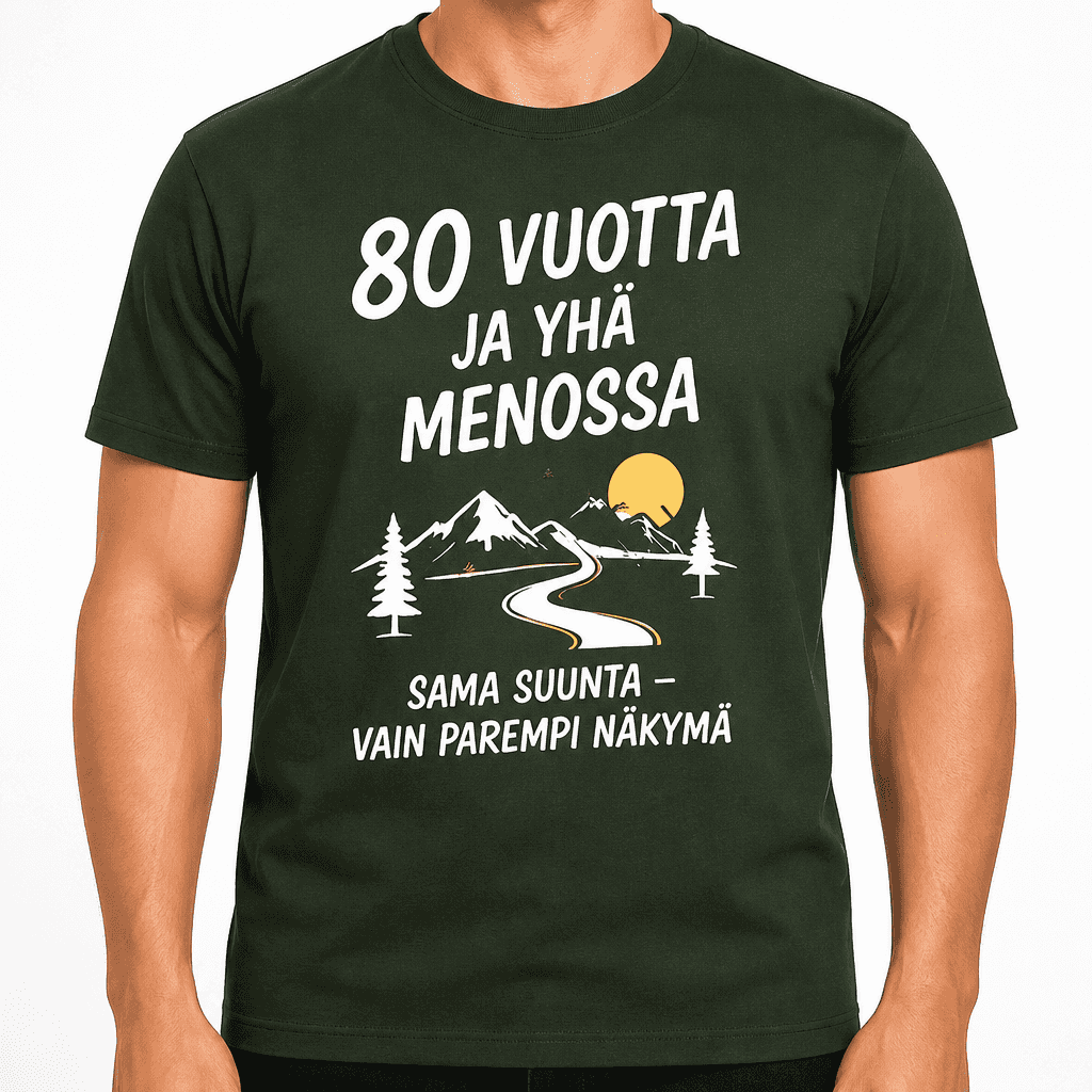T-paita 80-vuotiaalle â 80 vuotta ja yhĂ€ menossa sama suunta â vain parempi nĂ€kymĂ€