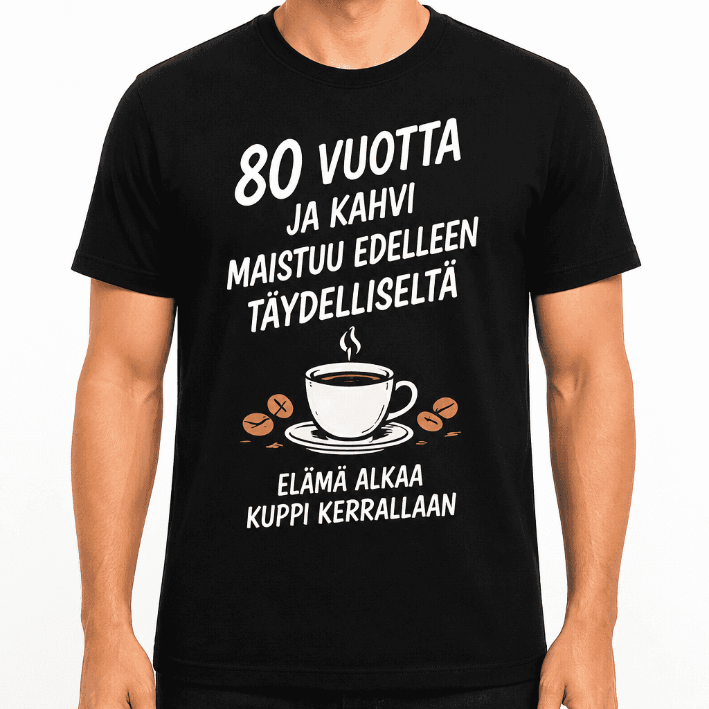 T-paita 80-vuotiaalle â 80 vuotta ja kahvi maistuu edelleen tĂ€ydelliseltĂ€ elĂ€mĂ€ alkaa kuppi kerrallaan