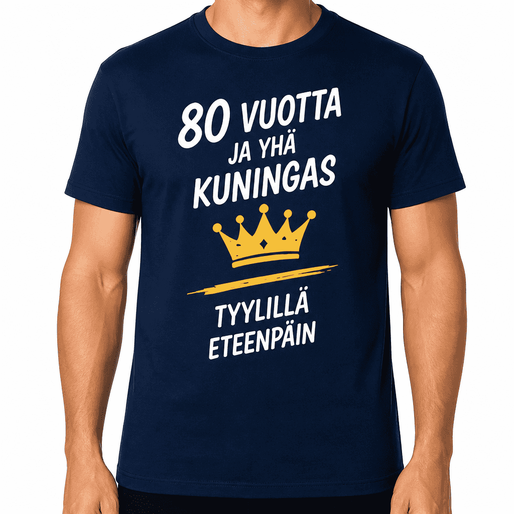 T-paita 80-vuotiaalle â 80 vuotta ja yhĂ€ kuningas tyylillĂ€ eteenpĂ€in