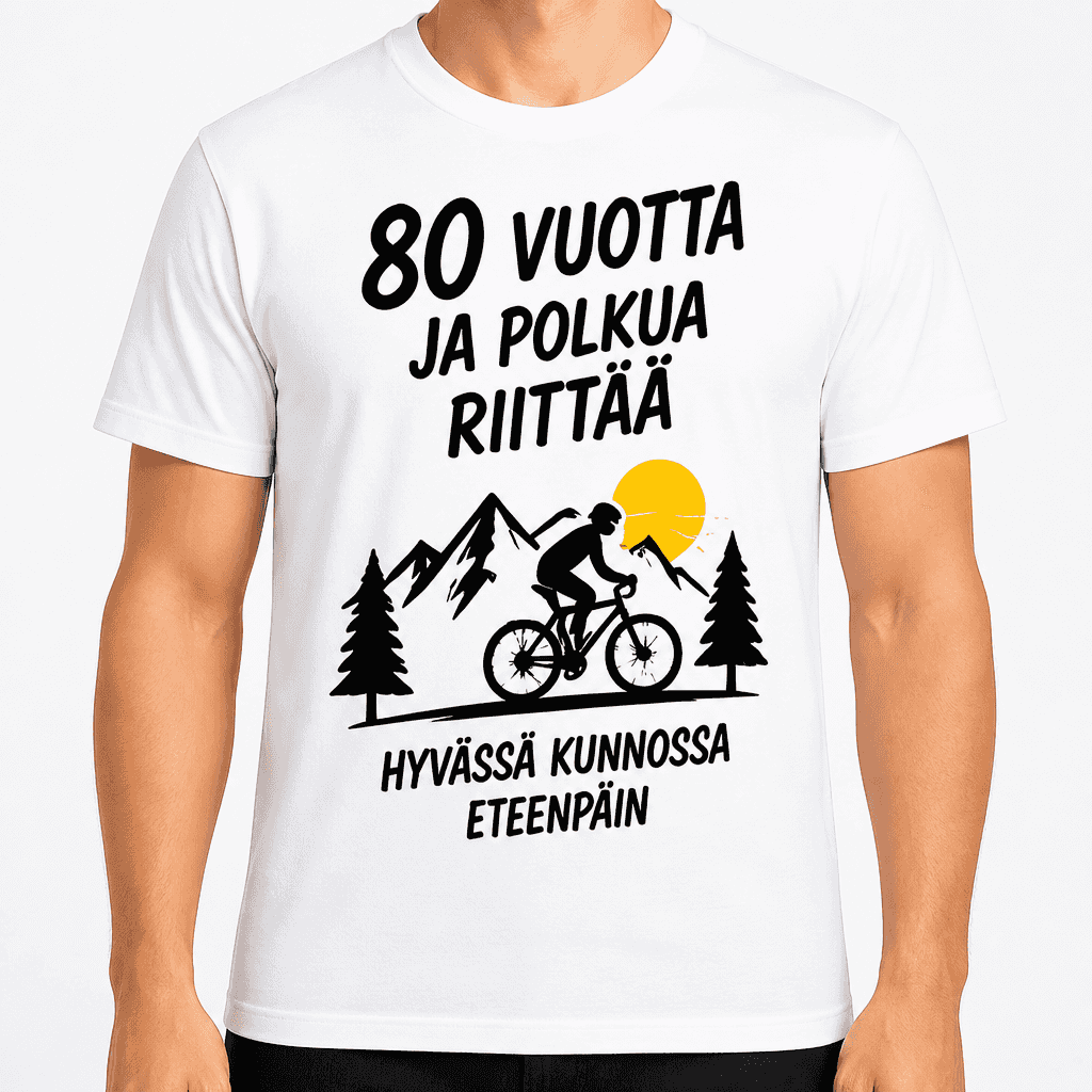 T-paita 80-vuotiaalle â 80 vuotta ja polkua riittÀÀ hyvĂ€ssĂ€ kunnossa eteenpĂ€in