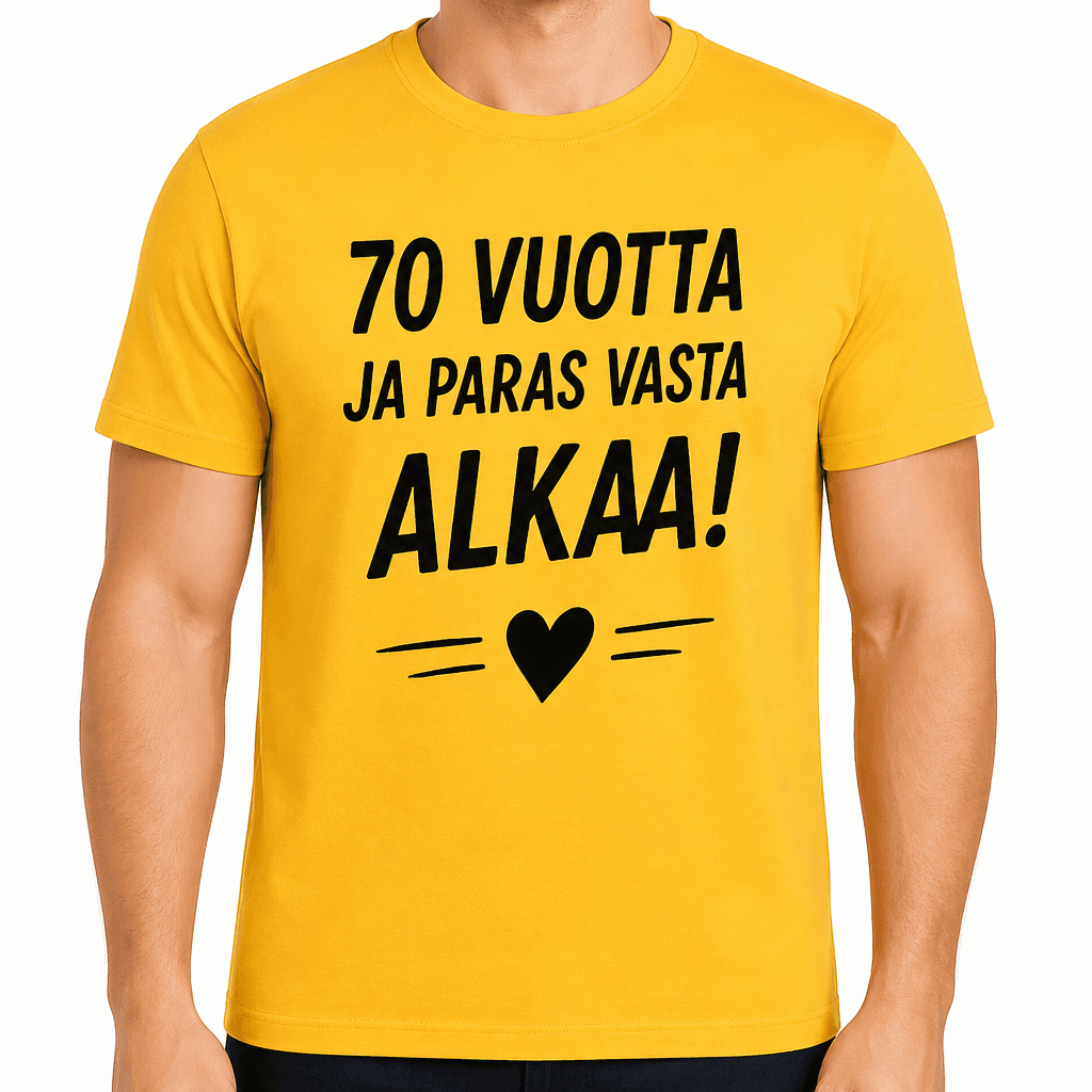 T-paita 70-vuotiaalle – 70 vuotta ja paras vasta alkaa!