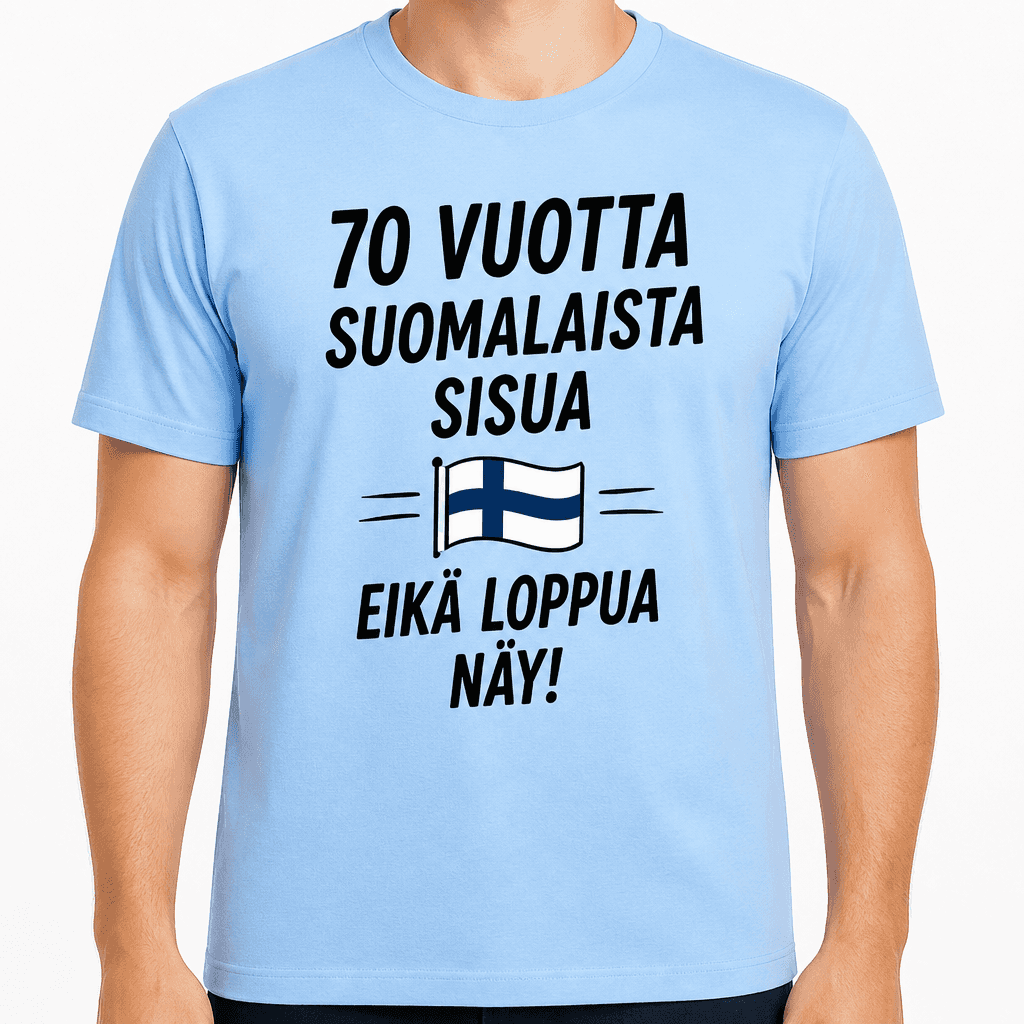 T-paita 70-vuotiaalle â 70 vuotta suomalaista sisua eikĂ€ loppua nĂ€y!