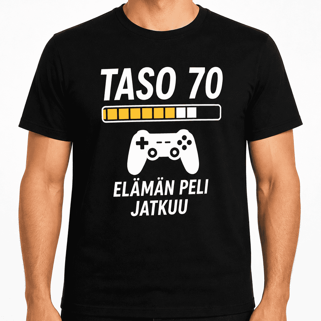 T-paita 70-vuotiaalle â Taso 70 elĂ€mĂ€n peli jatkuu