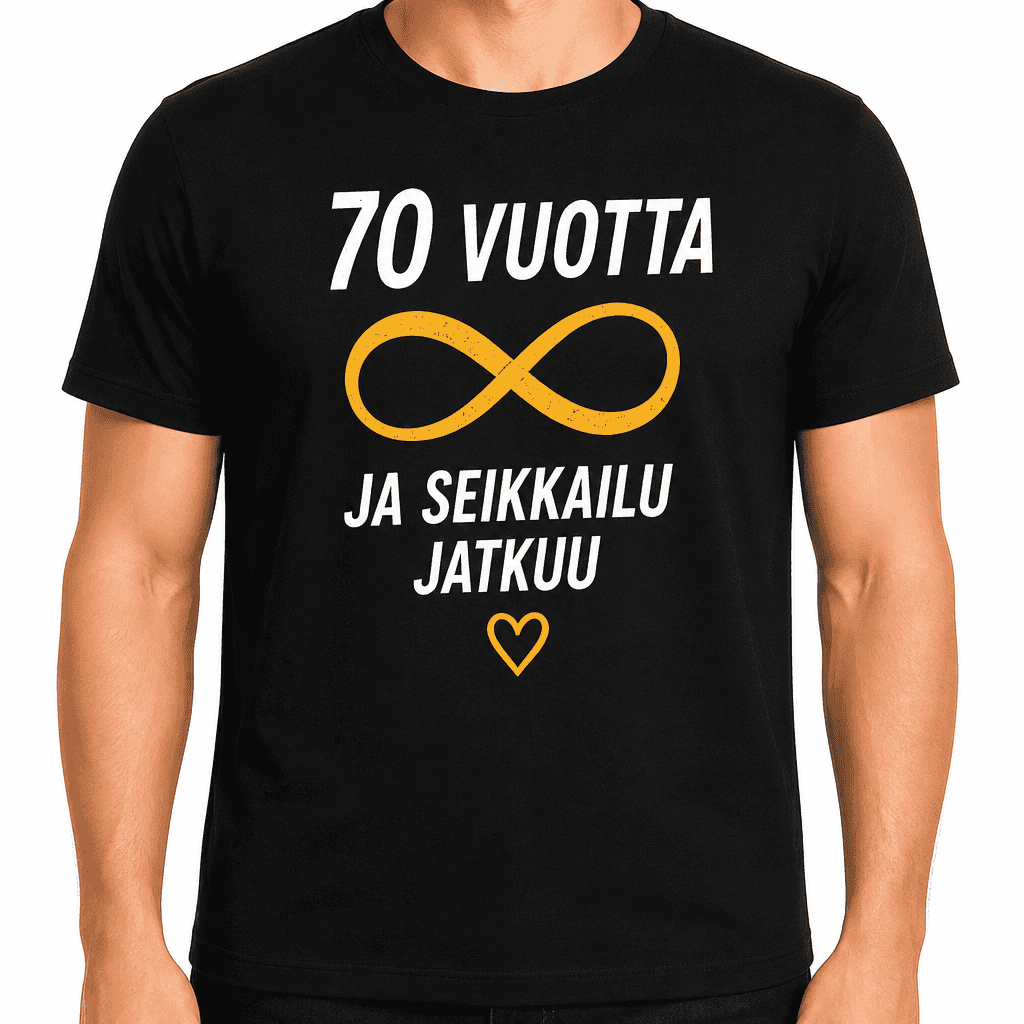T-paita 70-vuotiaalle â 70 vuotta ja seikkailu jatkuu