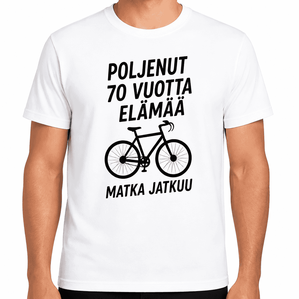 T-paita 70-vuotiaalle â Poljenut 70 vuotta elĂ€mÀÀ matka jatkuu
