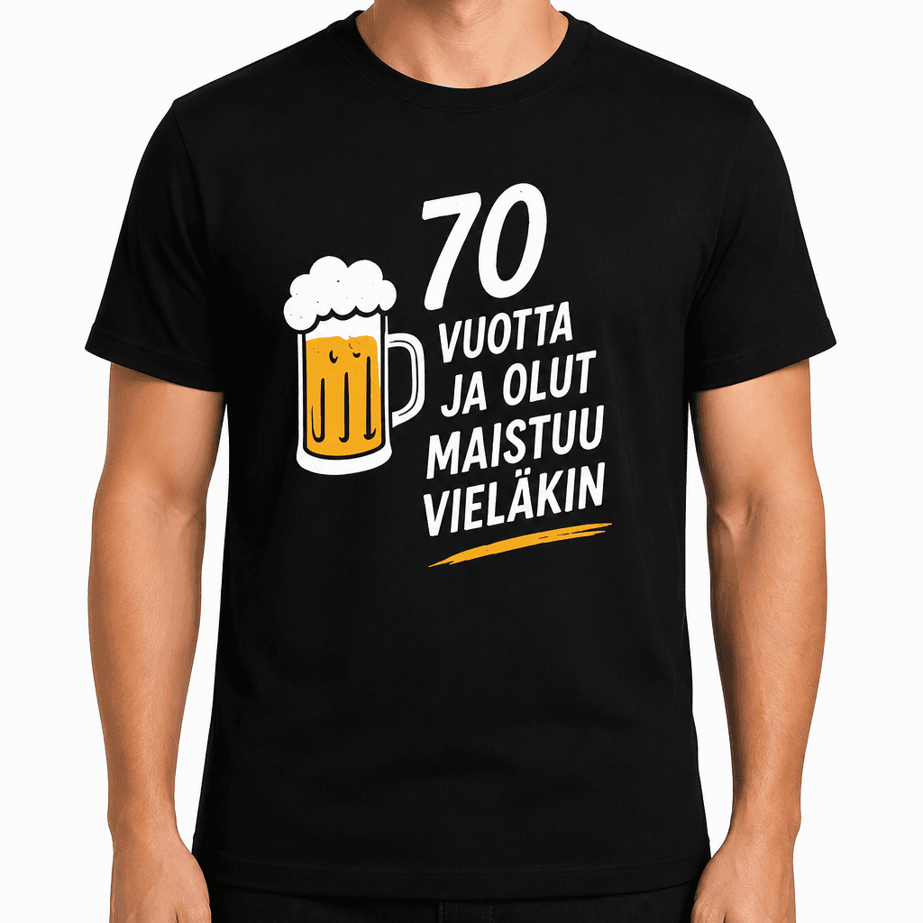 T-paita 70-vuotiaalle – 70 vuotta ja olut maistuu vieläkin
