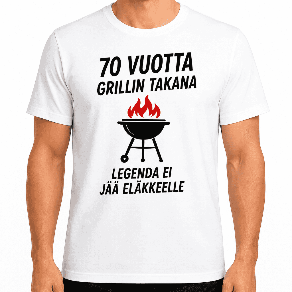 T-paita 70-vuotiaalle â 70 vuotta grillin takana legenda ei jÀÀ elĂ€kkeelle