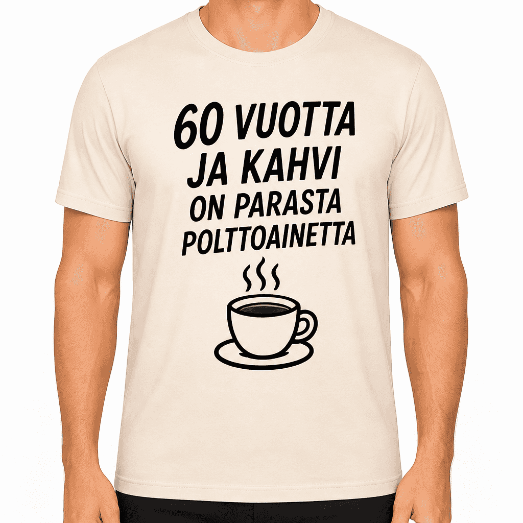 T-paita 60-vuotiaalle â 60 vuotta ja kahvi on parasta polttoainetta
