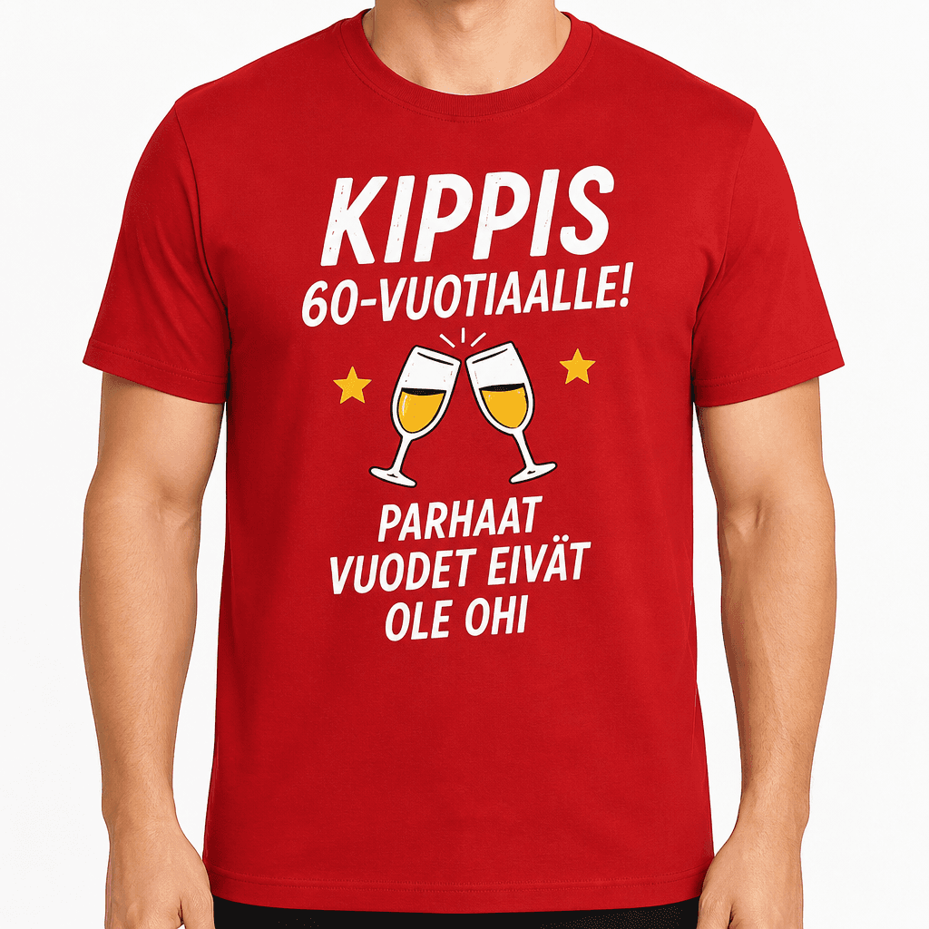 T-paita 60-vuotiaalle – Kippis 60-vuotiaalle! Parhaat vuodet eivät ole ohi