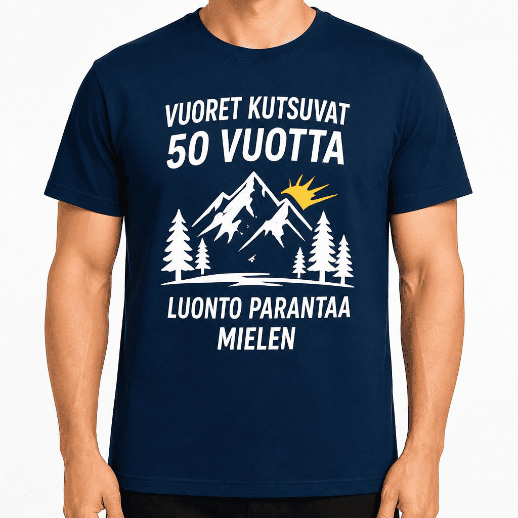 T-paita 50-vuotiaalle – Vuoret kutsuvat 50 vuotta luonto parantaa mielen