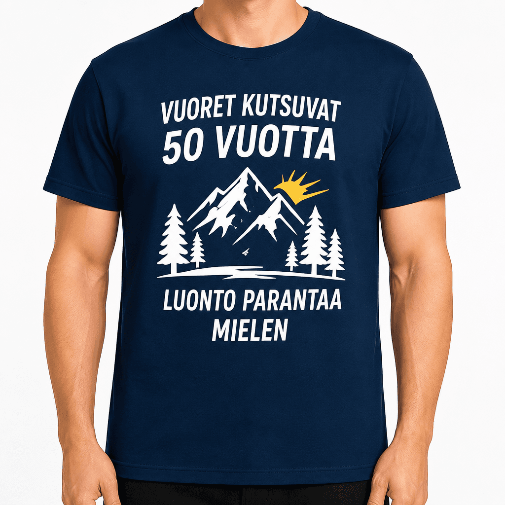 T-paita 50-vuotiaalle – Vuoret kutsuvat 50 vuotta luonto parantaa mielen
