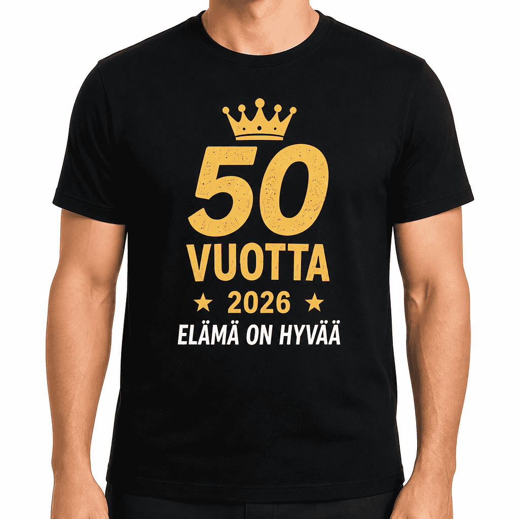 T-paita 50-vuotiaalle – 50 vuotta 2026 elämä on hyvää