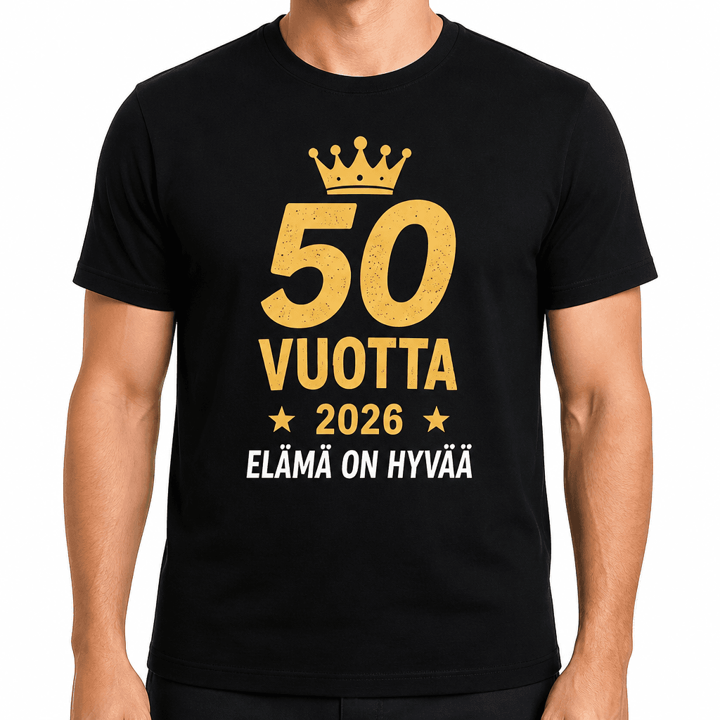 T-paita 50-vuotiaalle – 50 vuotta 2026 elämä on hyvää