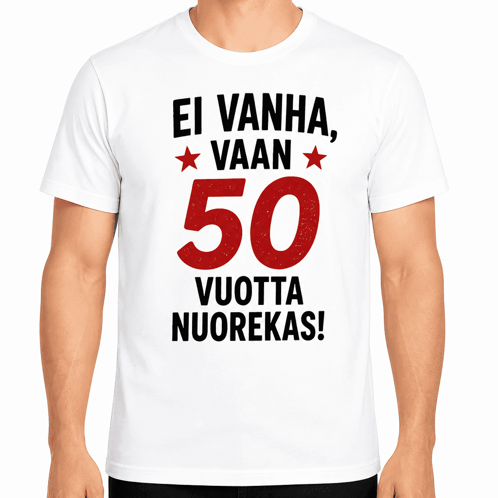 T-paita 50-vuotiaalle – Ei vanha, vaan 50 vuotta nuorekas!