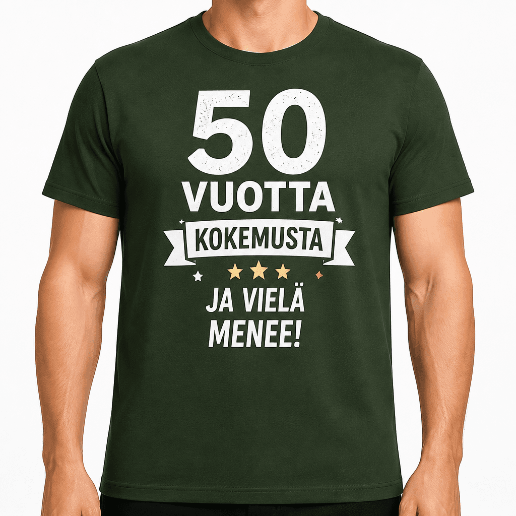 T-paita 50-vuotiaalle – 50 vuotta kokemusta ja vielä menee!