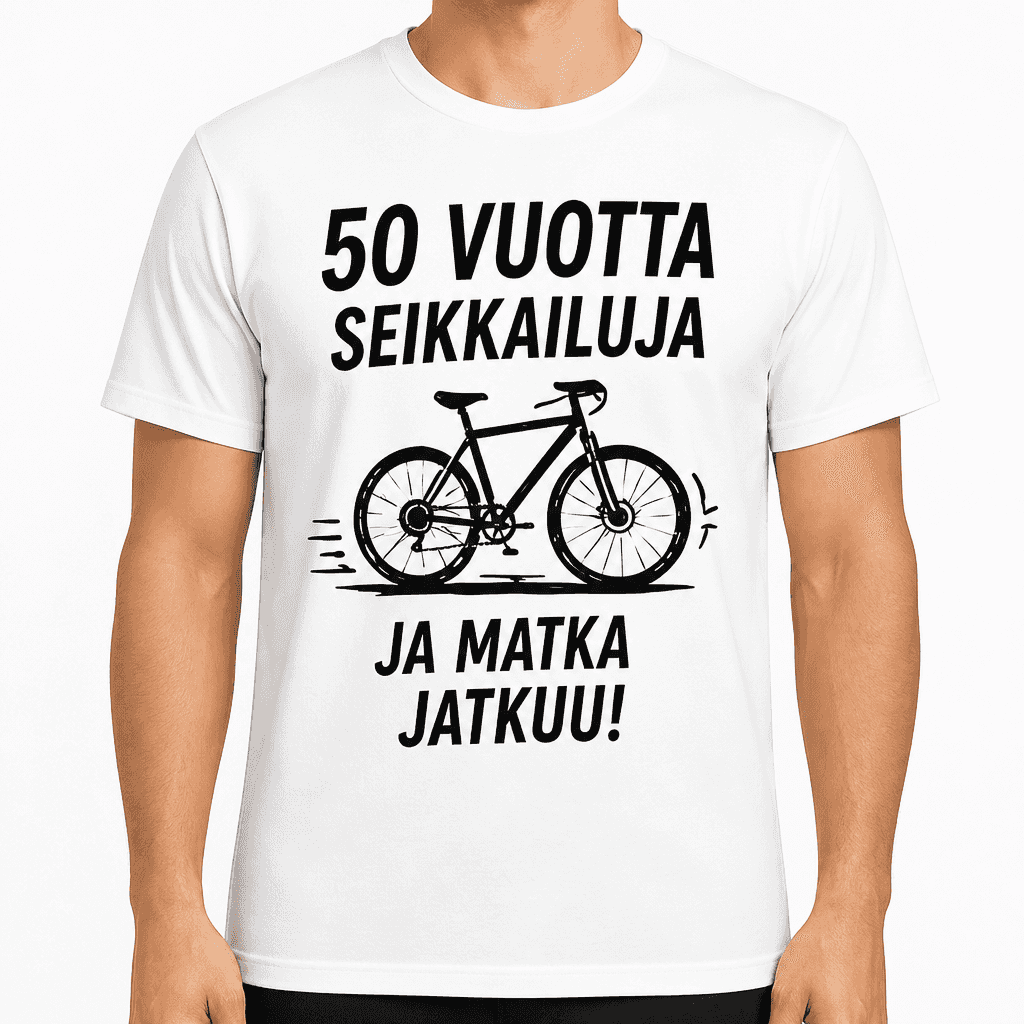 T-paita 50-vuotiaalle – 50 vuotta seikkailuja ja matka jatkuu!