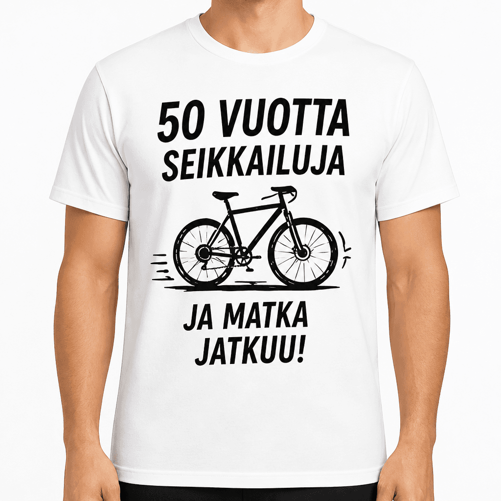 T-paita 50-vuotiaalle – 50 vuotta seikkailuja ja matka jatkuu!