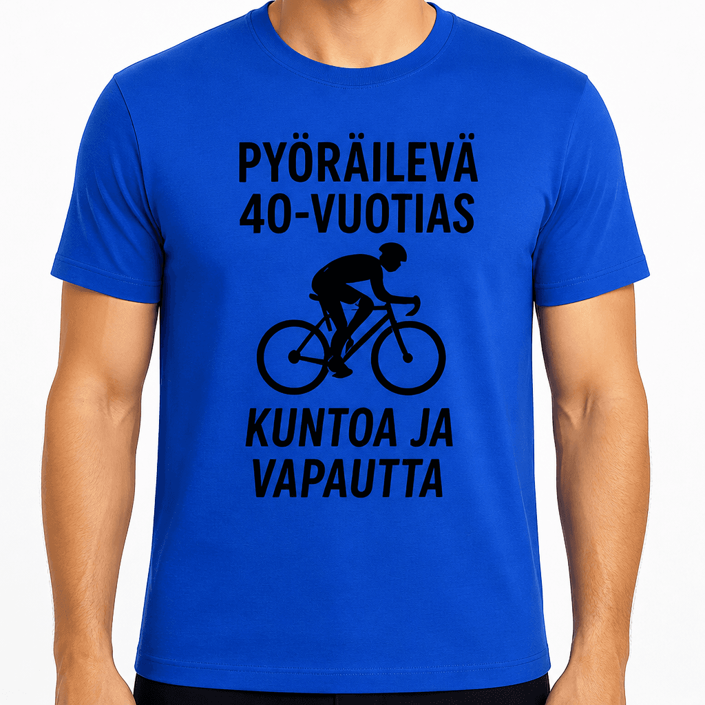 T-paita 40-vuotiaalle – Pyöräilevä 40-vuotias kuntoa ja vapautta