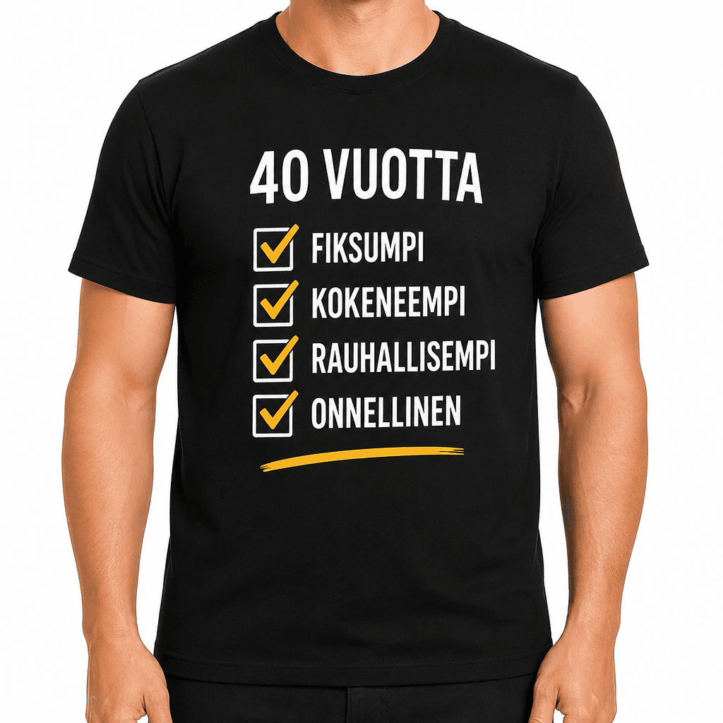 T-paita 40-vuotiaalle – 40 vuotta fiksumpi kokeneempi rauhallisempi onnellinen