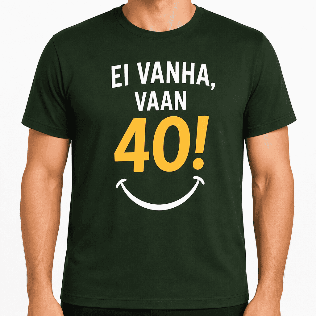 T-paita 40-vuotiaalle – Ei vanha, vaan 40!