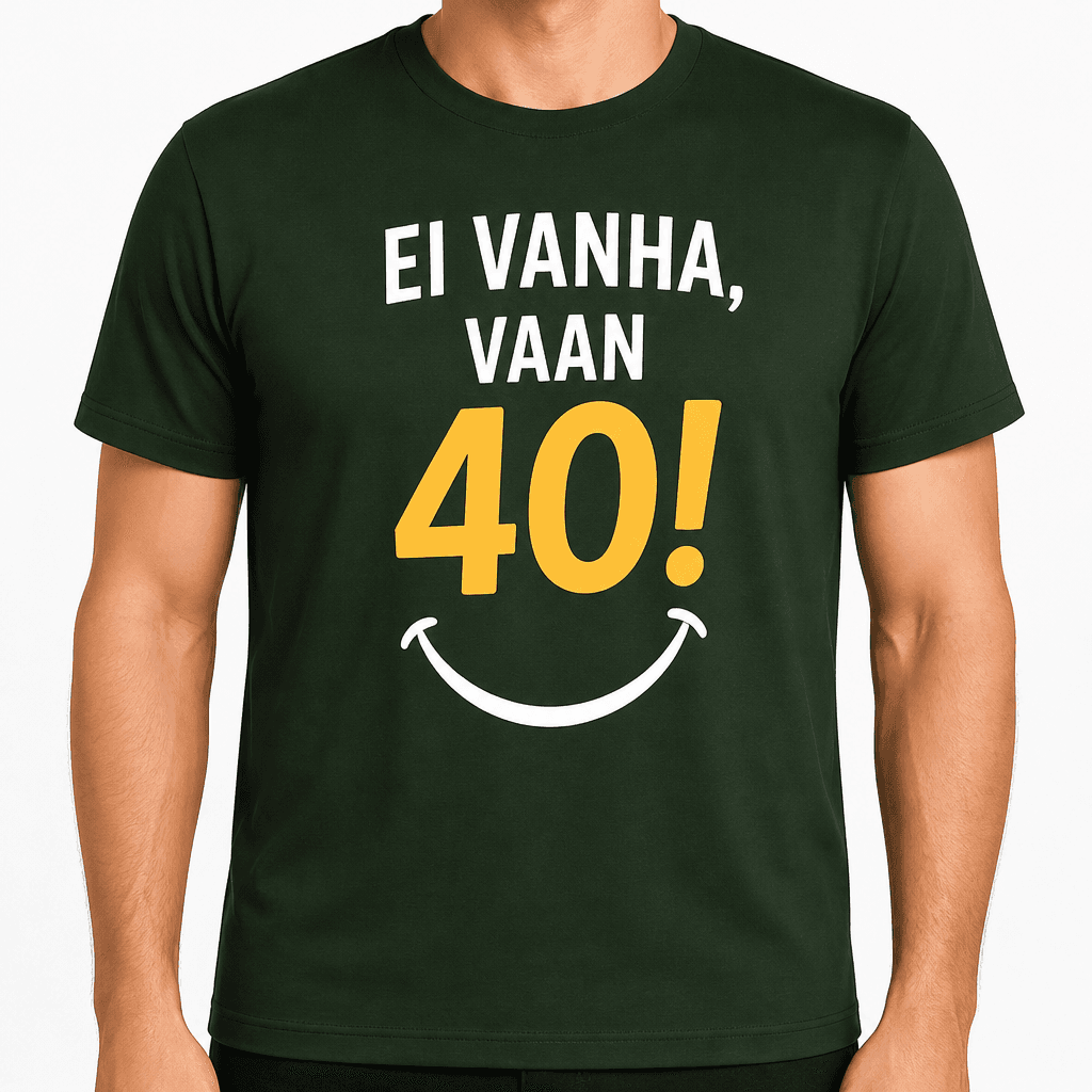 T-paita 40-vuotiaalle – Ei vanha, vaan 40!