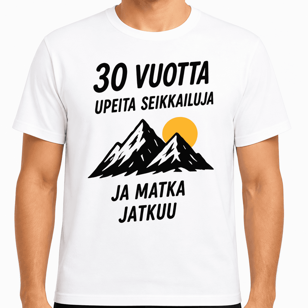 T-paita 30-vuotiaalle – 30 vuotta upeita seikkailuja ja matka jatkuu
