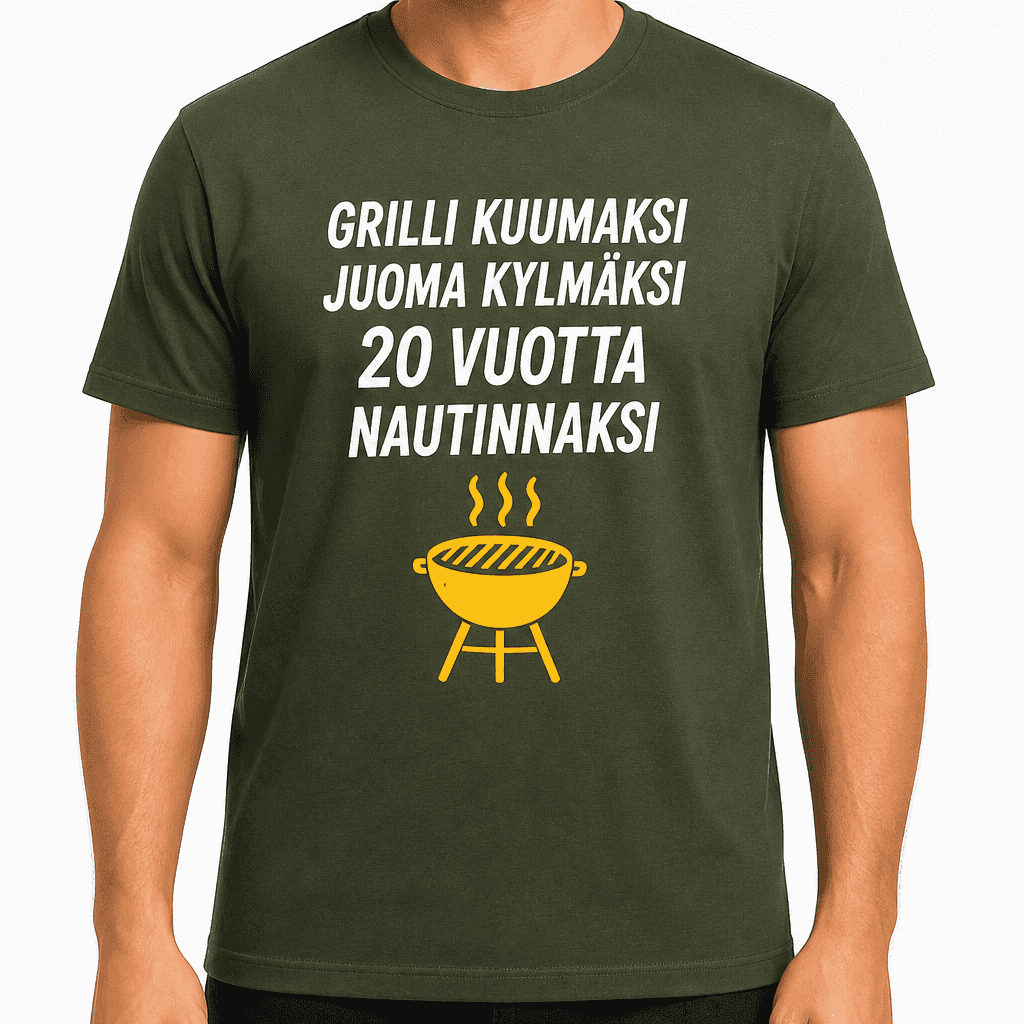 T-paita 20-vuotiaalle – Grilli kuumaksi juoma kylmäksi 20 vuotta nautinnaksi