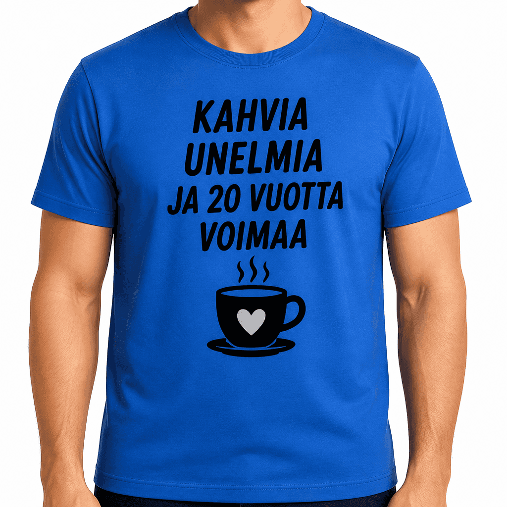 T-paita 20-vuotiaalle – Kahvia unelmia ja 20 vuotta voimaa